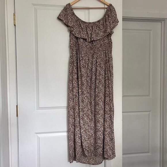 Old Navy Off The Shoulder Maxi Dress Women's 2x Brown Ruffle Prairie Western - Picture 7 of 8